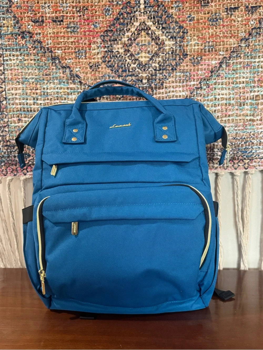 Lovevook Blue Everyday Backpack with Gold Hardware and Charging Station